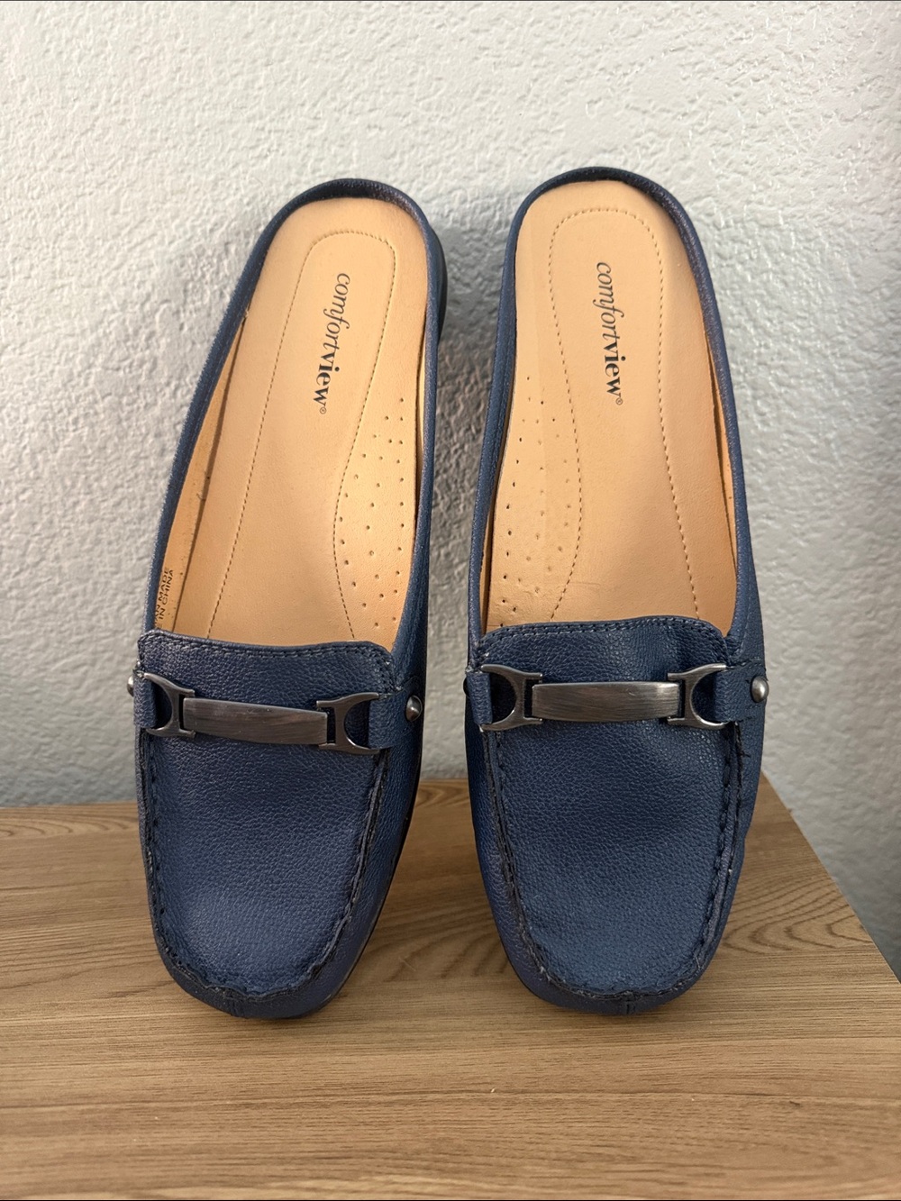 Comfortview Navy Blue Slip-On Loafers with Metal Bit